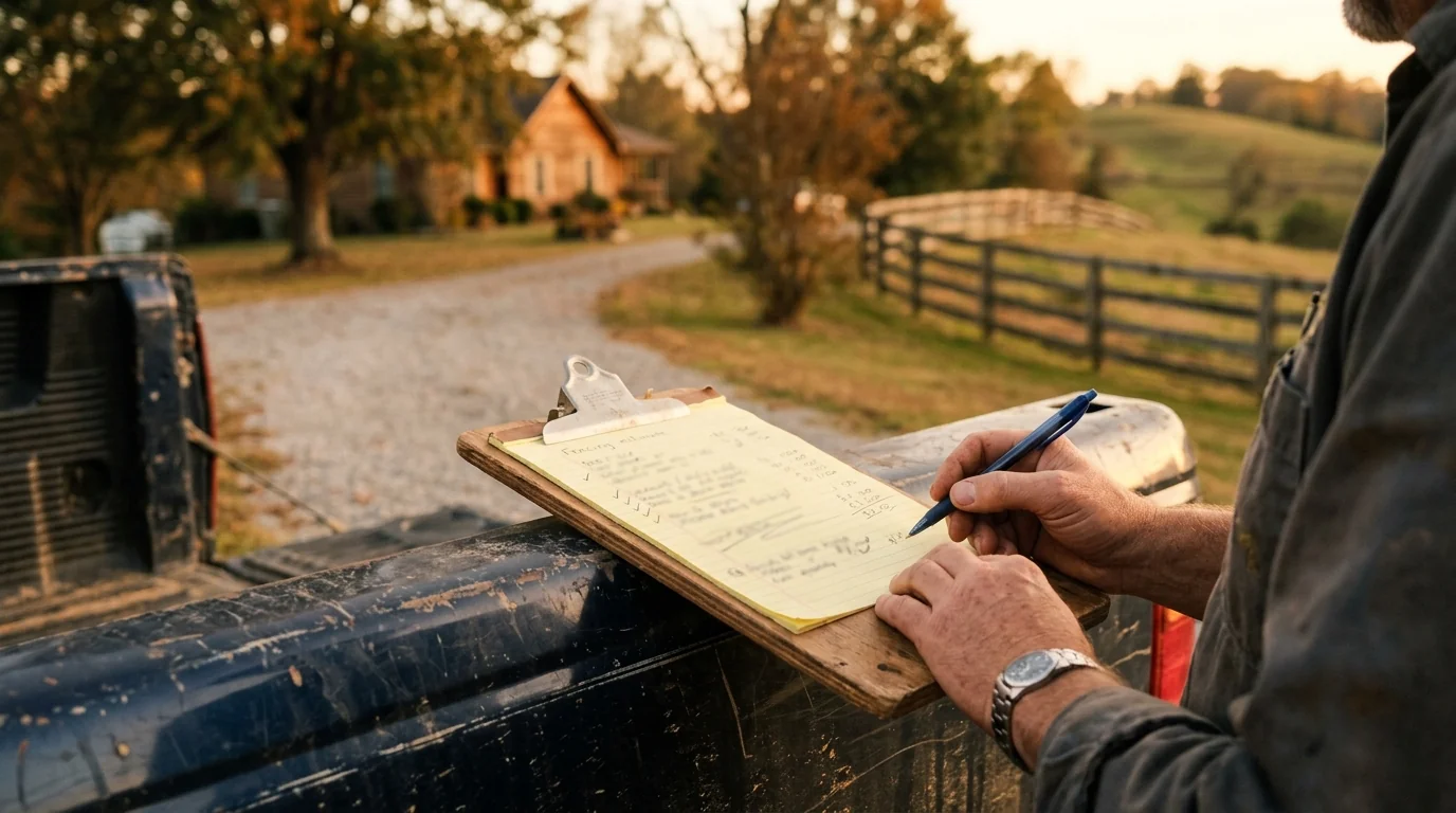 Written fence installation estimate on a clipboard resting on a truck tailgate in Knoxville